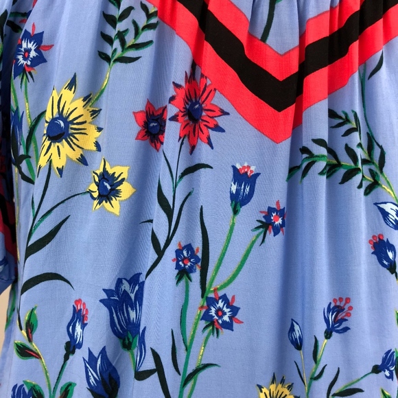 JUICY COUTURE Top Chevon Off Shoulder Short Sleeves Rayon Blue Floral Small - Picture 5 of 7